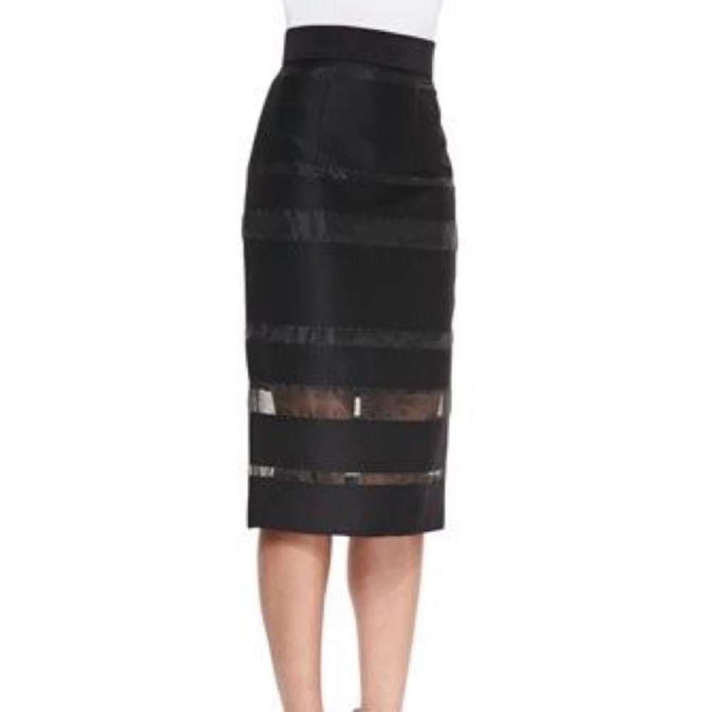 Milly semi sheer high waisted fitted midi skirt